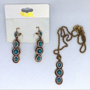 DK Turquoise And Crystal Earrings And Necklace Set, NOC